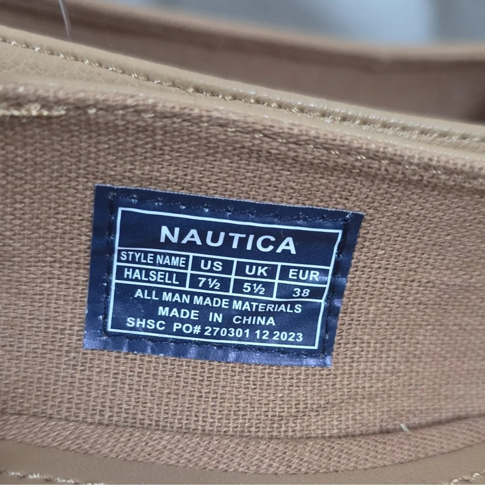 Nautica Beige Flats Tortoiseshell Buckle Logo Slip-On Square Toe Size 7.5